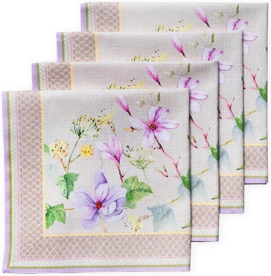 Set di tovaglioli in cotone 100% da 4 - 45 cm x 45 cm - tovaglioli lavabili per pranzo e feste - magnolia mattutine - primavera/estate