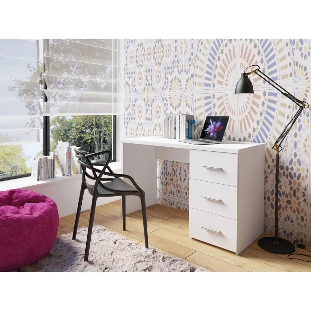 Scrivania LUNIS bianca – 3 ampi cassetti – Design minimalista e ampio spazio di archiviazione