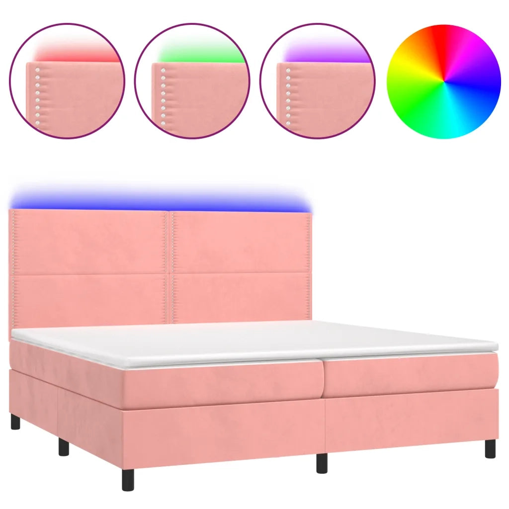 Letto a Molle con Materasso e LED Rosa 200x200 cm in Velluto 3136088