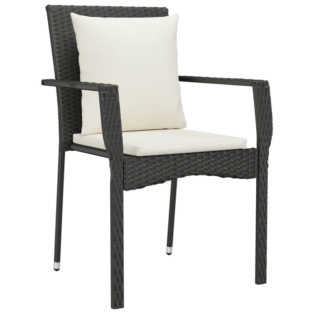 Set da Pranzo da Giardino 5 Pezzi con Cuscini in Polyrattan Nero