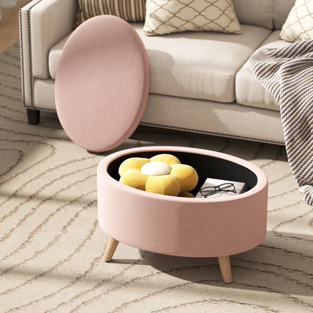 Poltrona Puff con Cassetto ¨C zephmum ¨C Velluto Rosa 71x51.5x42 cm