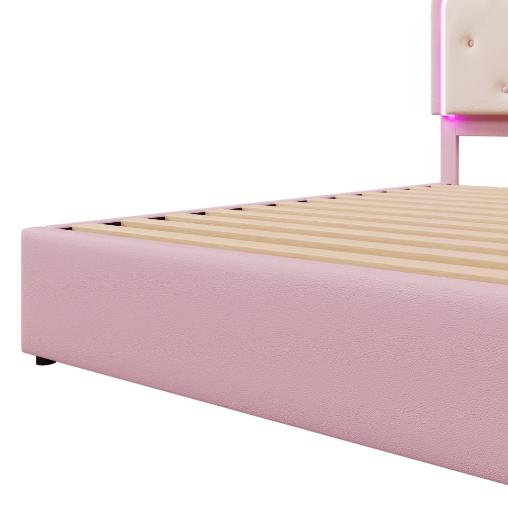 LETTO imbottito 140x200 cm PU Rosa con letto estraibile e 2 cassetti
