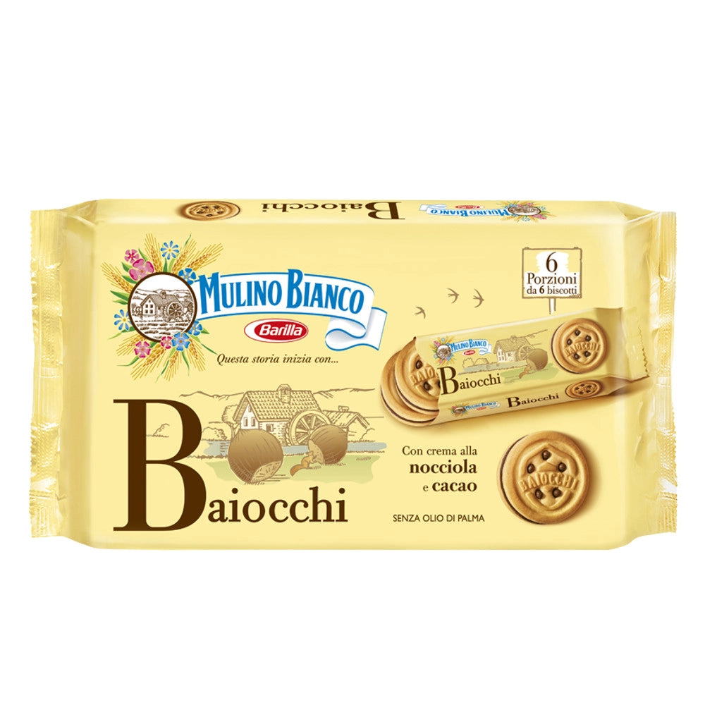 Mulino bianco baiocchi in confezione da 6 monoporzioni da 6 biscotti ciascuna - 336 grammi totali