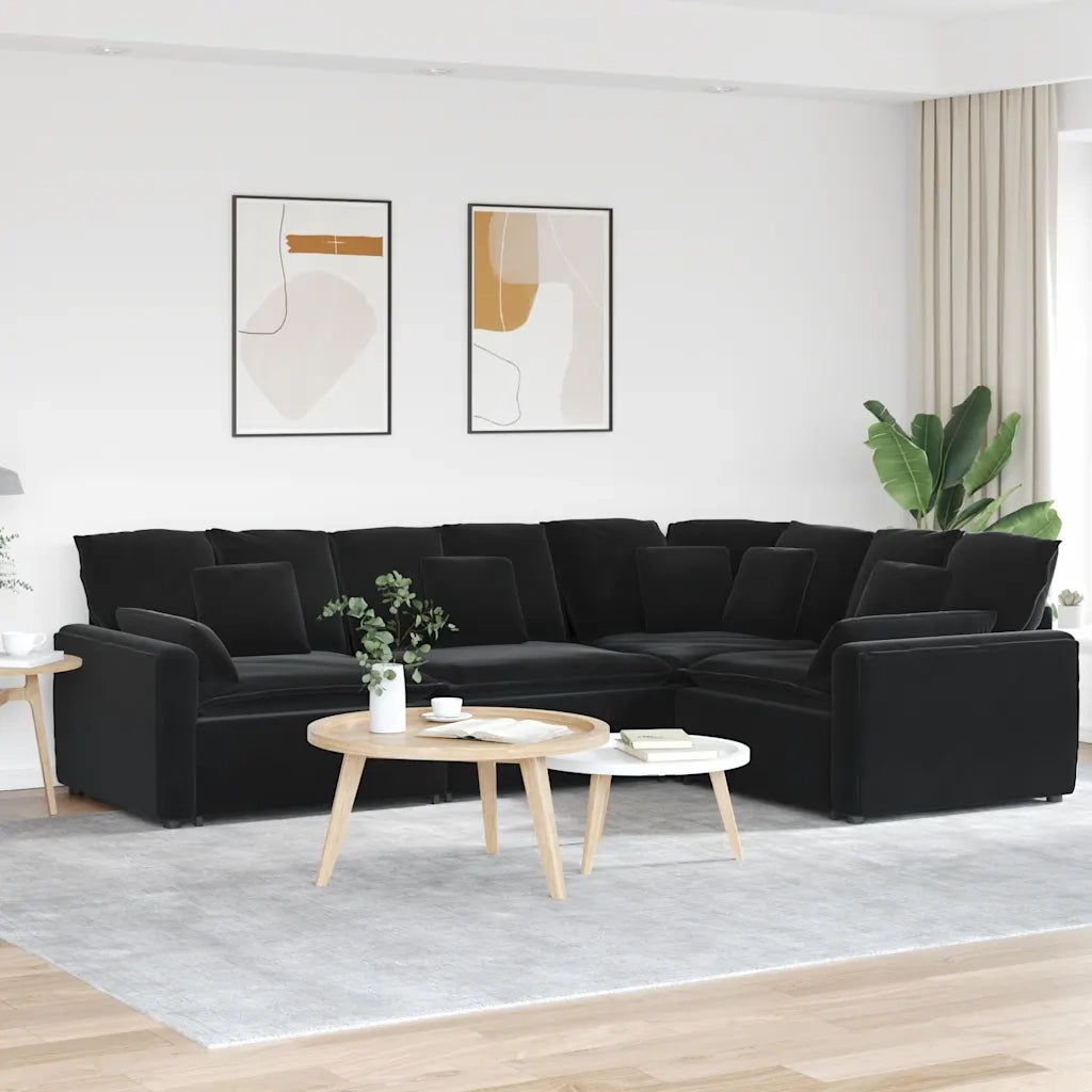 Divano Modulare con Cuscini in Velluto Nero 3321164