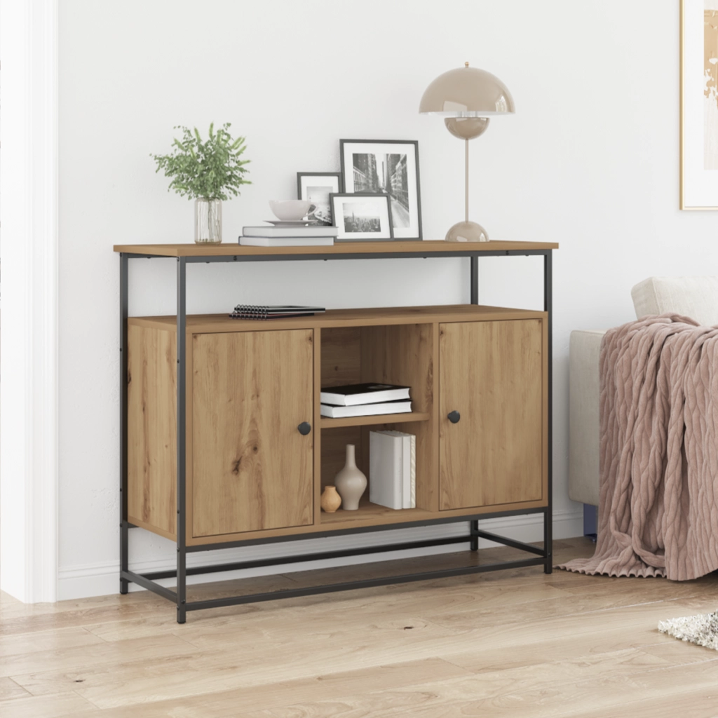 Credenza Artisan Rovere 100x35x80 cm Legno ingegnerizzato e Acciaio
