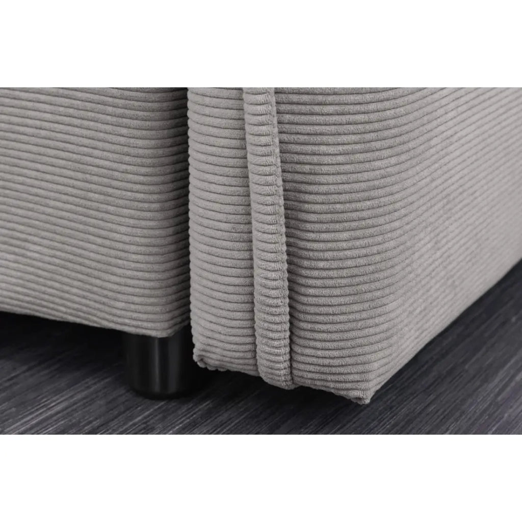 Divano dritto CALDERO grigio scuro convertibile con contenitore – Divano letto in velluto a coste con storage integrato