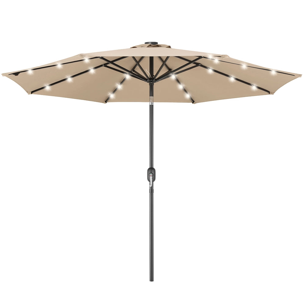Ombrellone da Giardino 270 cm con Luci LED Parasole Ecru Antivento Esterno 8 Ribs