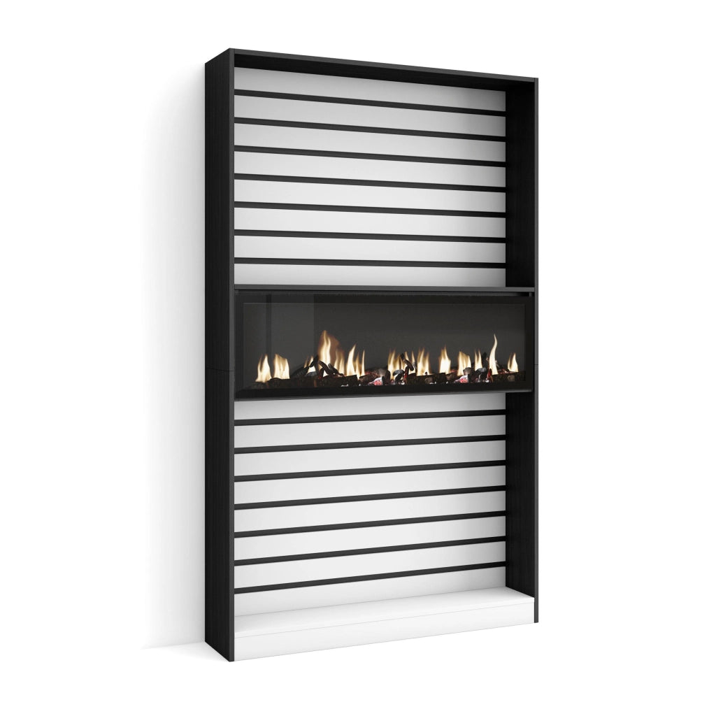 Libreria scaffale, 110x25x186cm, Soggiorno, Ufficio, Camino elettrico, Bianco e nero RF2328