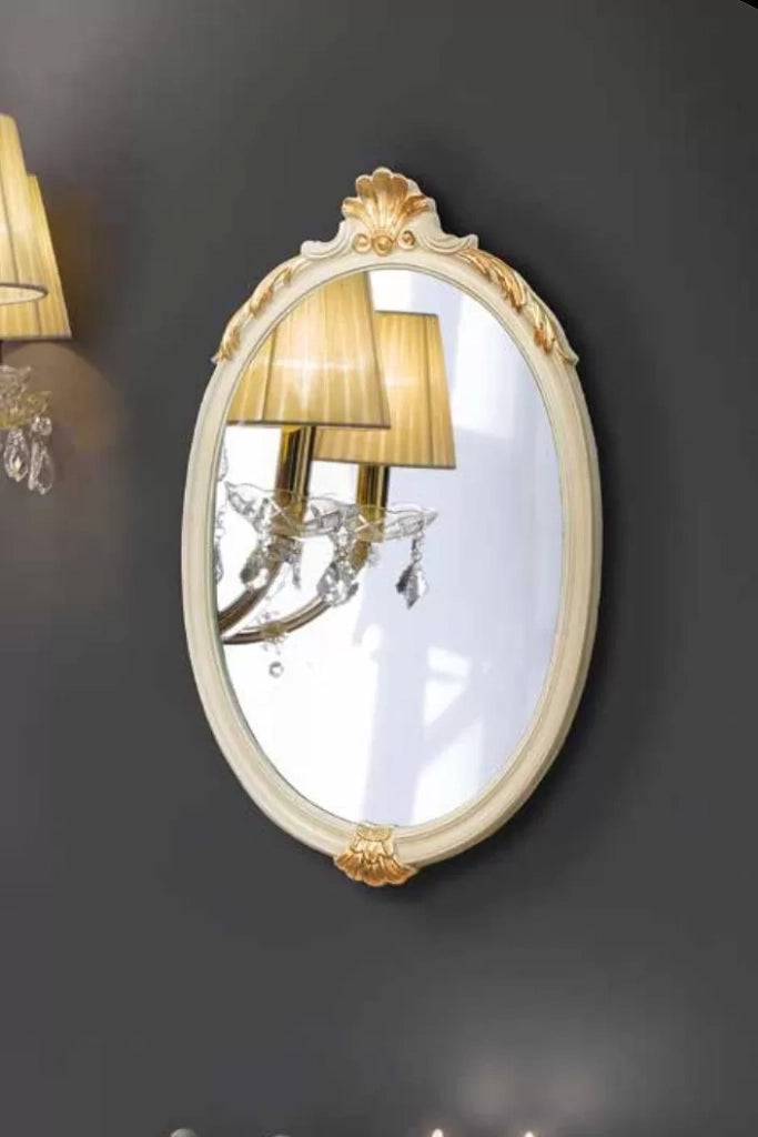 Mobili2g - specchiera laccata avorio con particolari foglia oro - misure: l.42 x h.61 x p.3
