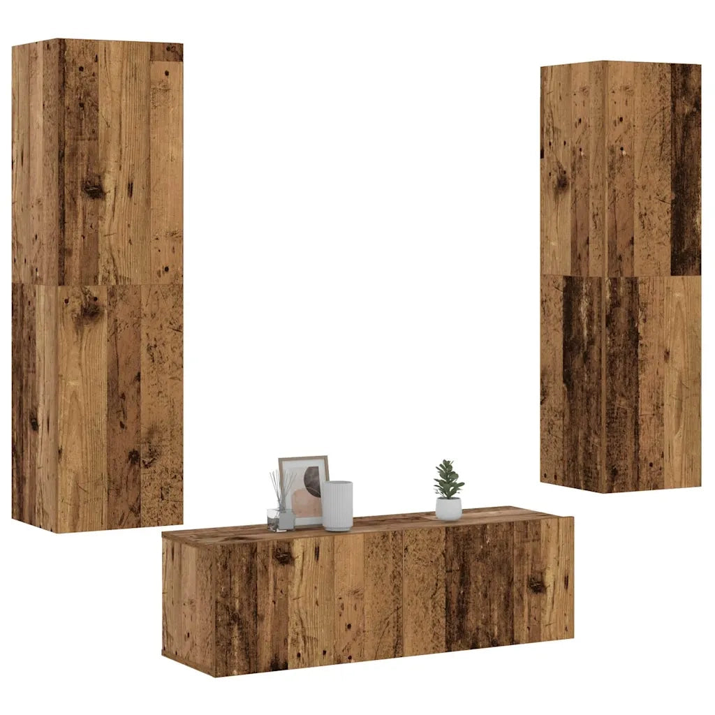 vidaXL Mobili TV a Parete 3 pz Legno Antico in Legno Multistrato