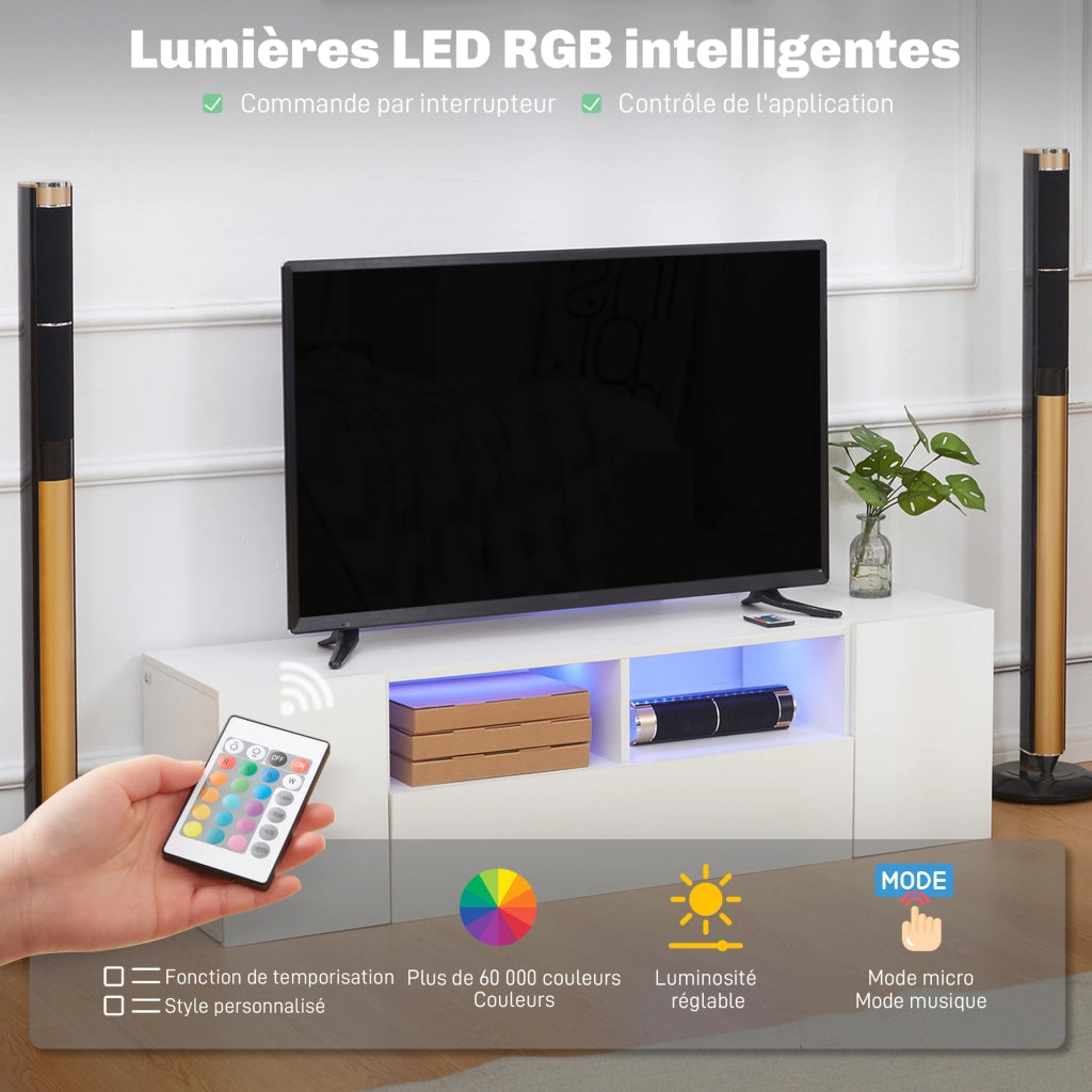 Mobile TV con luci LED ¨C zephmum ¨C bianco 137x35x42 cm