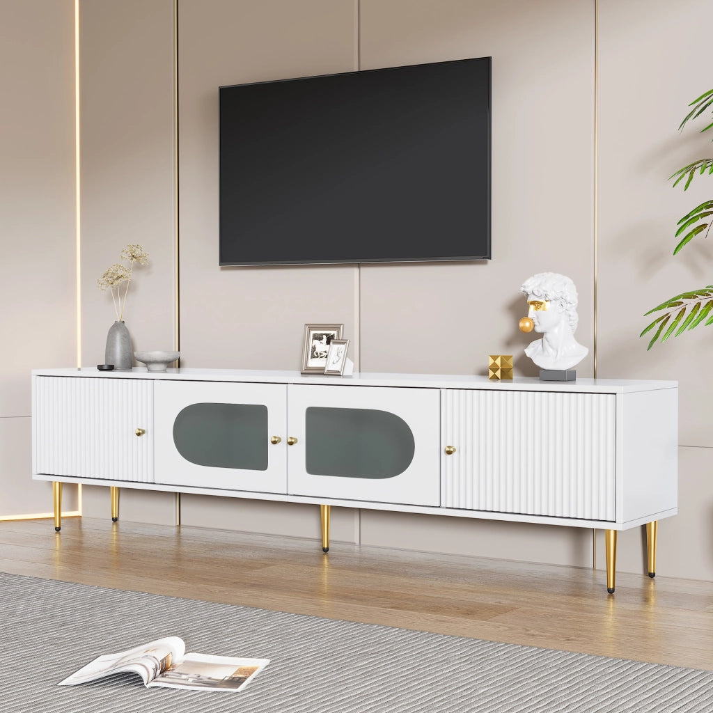 Mobile porta TV con 4 ante, 2 passacavi e cerniere silenziose, pannello truciolare bianco, 170 × 35 × 50 cm