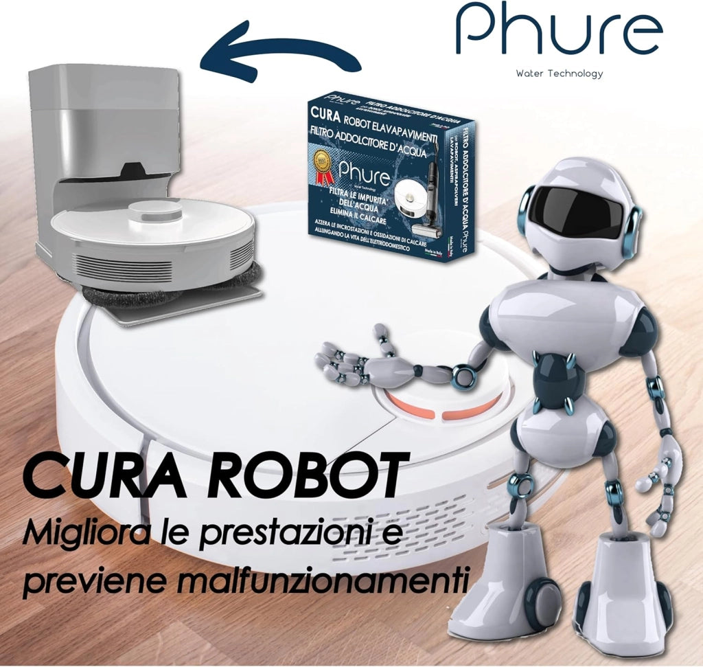 PHURE CURA ROBOT Filtro Universale Addolcitore Anticalcare per Robot Lavapavimenti, 6 Mesi di Protezione, Elimina Impurità e Calcare