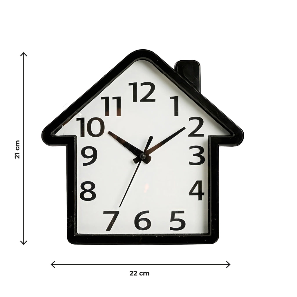 Orologio da Parete a Forma di Casa 22x21 cm Design Moderno Bianco e Nero con Numeri Grandi Decorativo per Soggiorno Cucina Cameretta e Ingresso Bianco