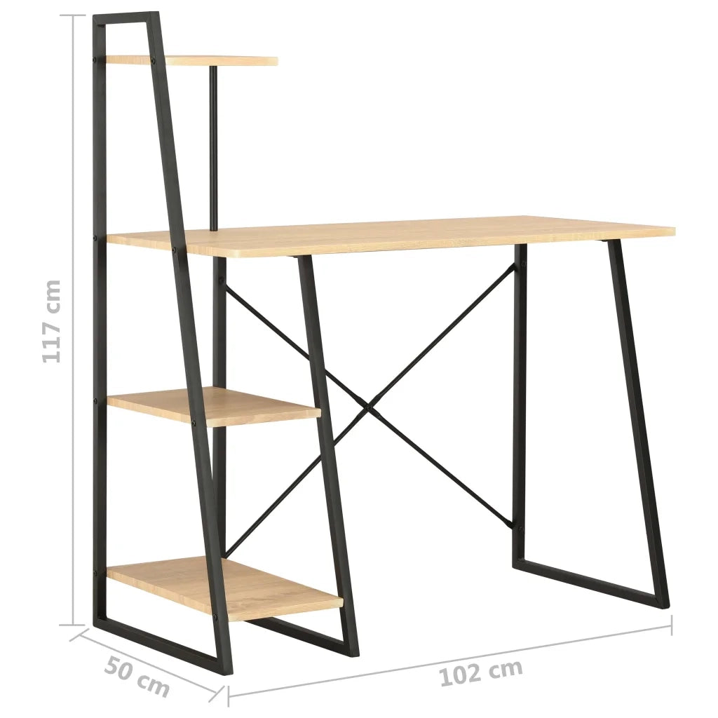 Scrivania con Mensole-Scrivanie per ufficio e studio Nera e Rovere 102x50x117 cm