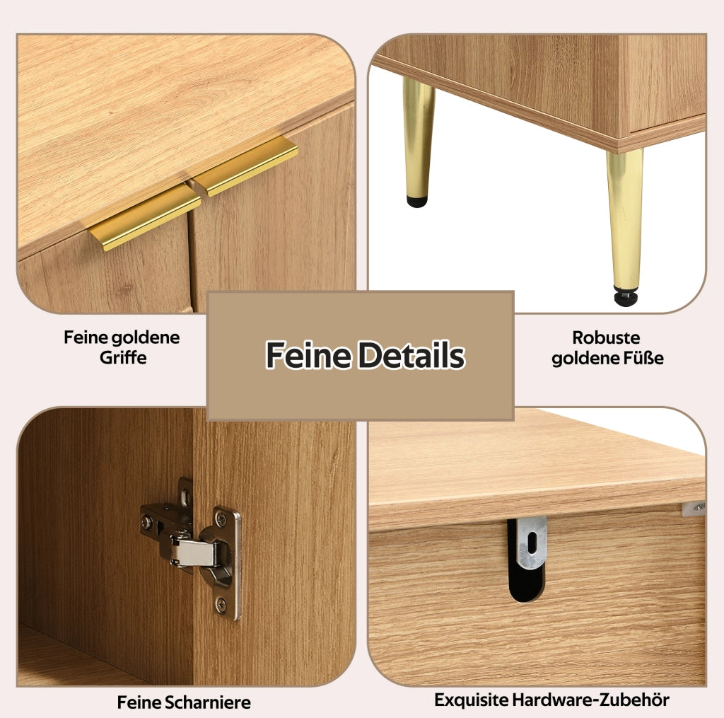 Credenza moderna 140x40x72 cm in MDF naturale a 4 ante