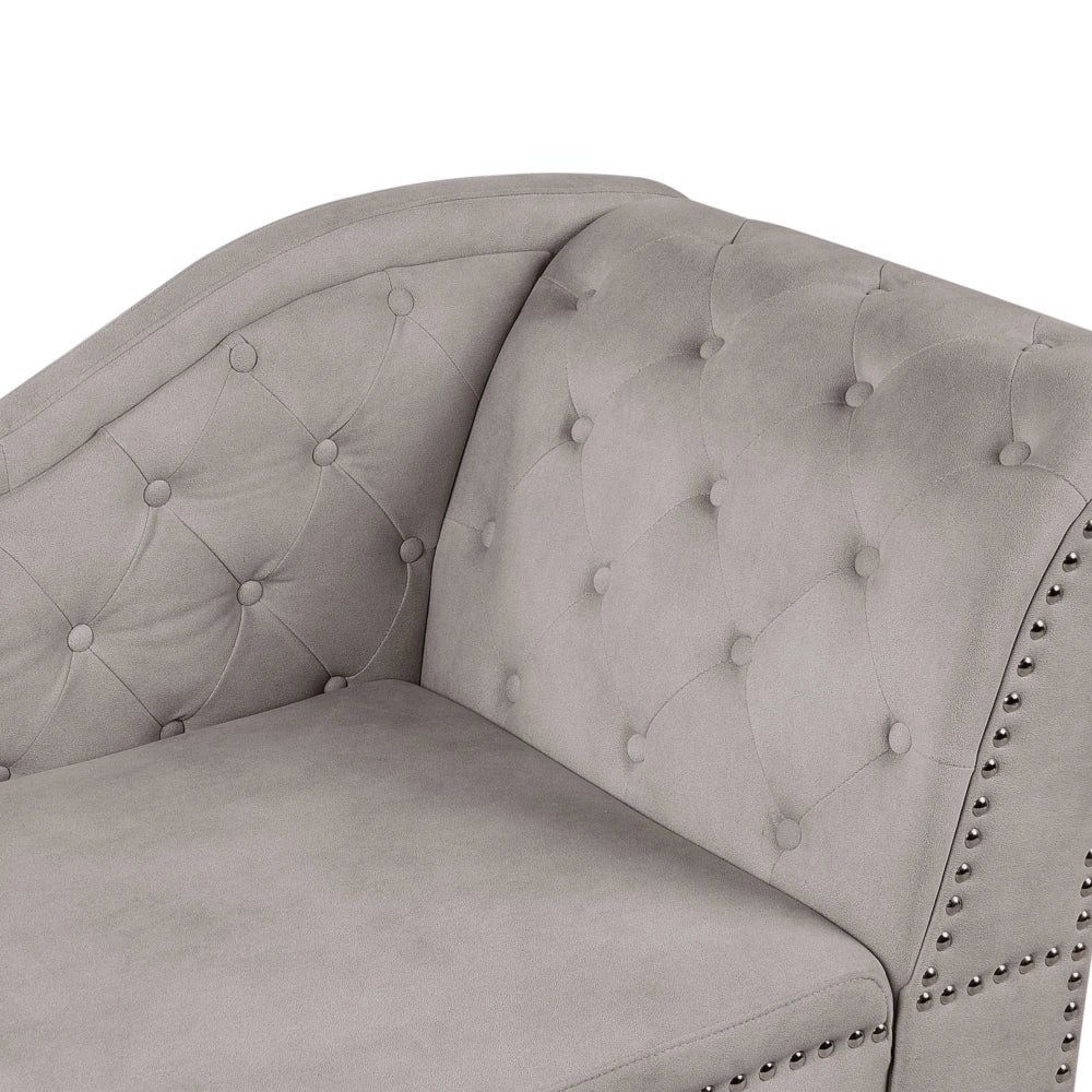 Chaise longue in velluto tortora versione destra Con Bottoni stile retrò