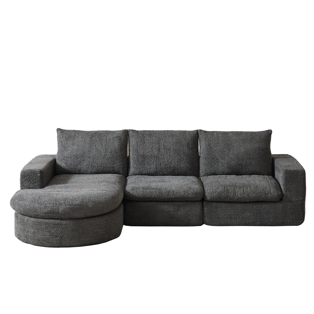 Divano Modulare Angolare con Chaise Longue in Tessuto Chenille ¨C MINIMAL ¨C Grigio