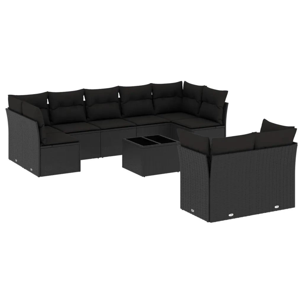 Set Divani da Giardino 10pz con Cuscini in Polyrattan Nero 3218155