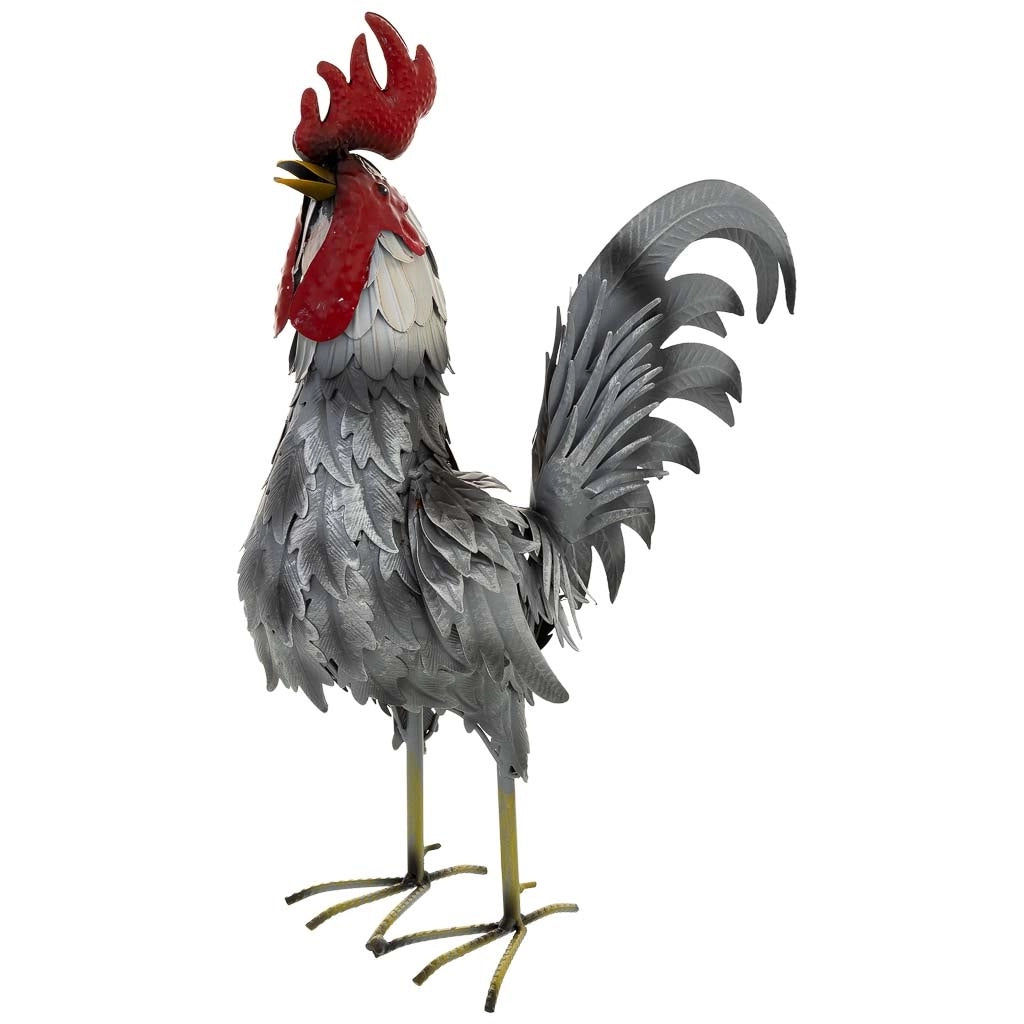Figura decoración gallo de metal gris 41x16x54h cm