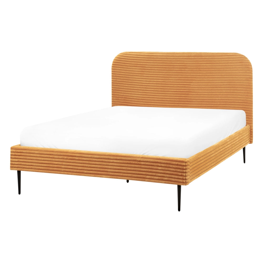 Letto arancione velluto a coste testiera con rete a doghe 140 x 200 cm design minimalista
