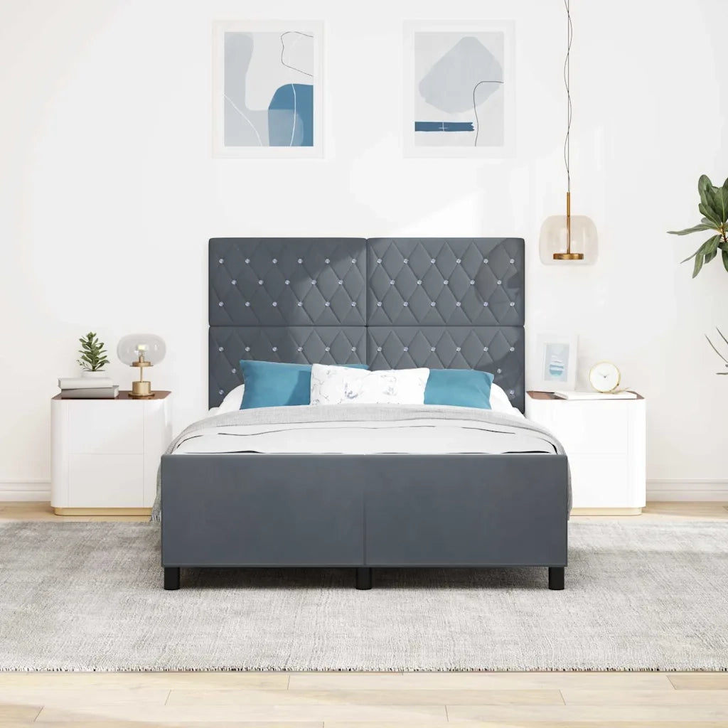 Letto a molle con testiera-Rete con Testiera Grigio scuro 160 x 200 cm Velluto