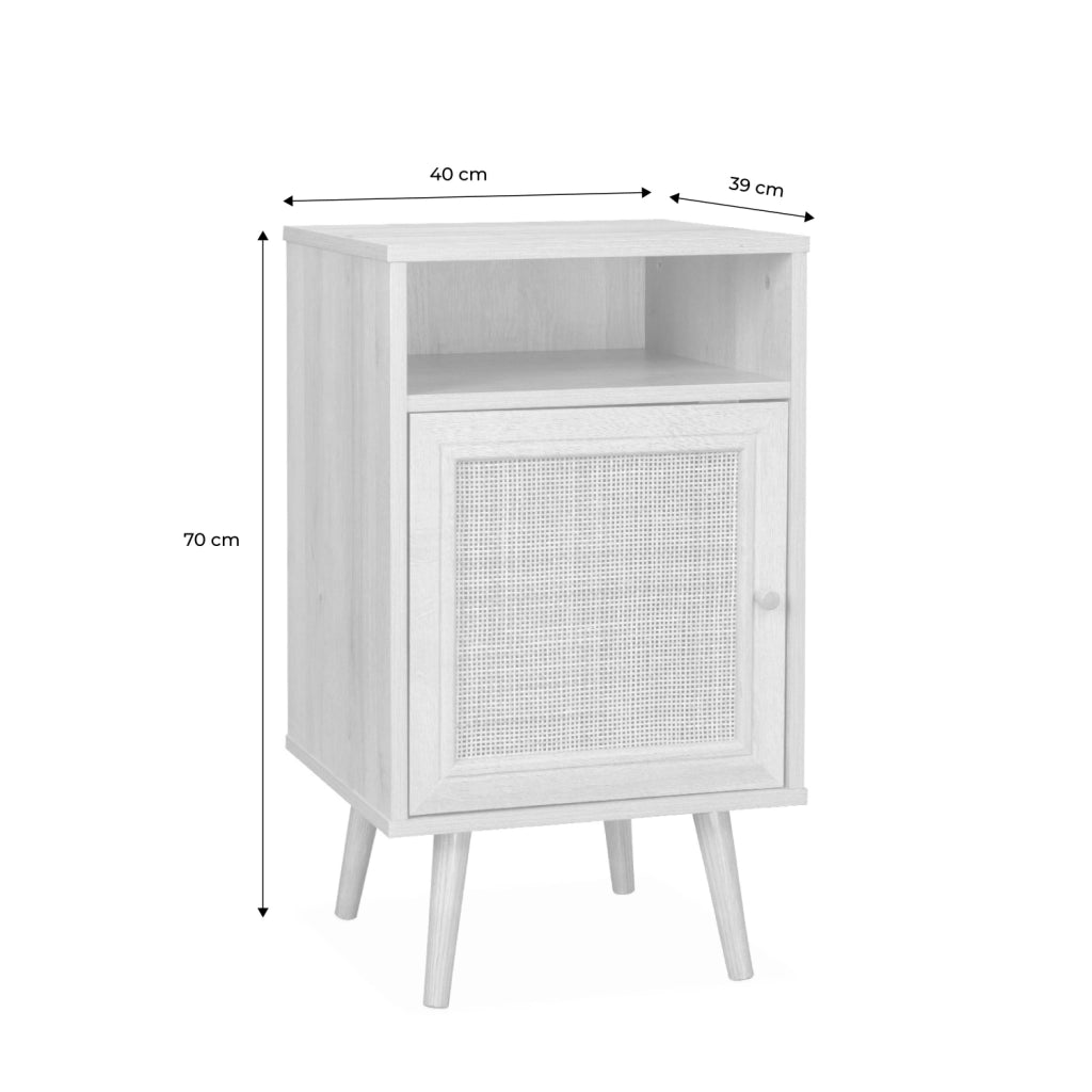 Comodino scandinavo in vimini, bianco sporco
