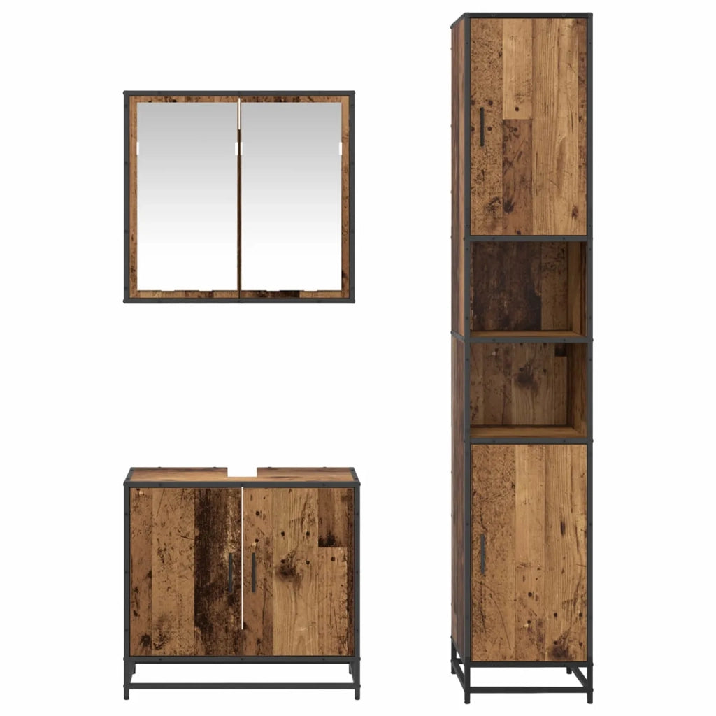 Set di mobili per il Bagno | Armadio da bagno con lo scaffale 3 pz Legno vecchio