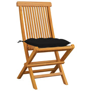 Sedie da Giardino con Cuscini Neri 4 pz | Sedie da Esterno Massello di Teak