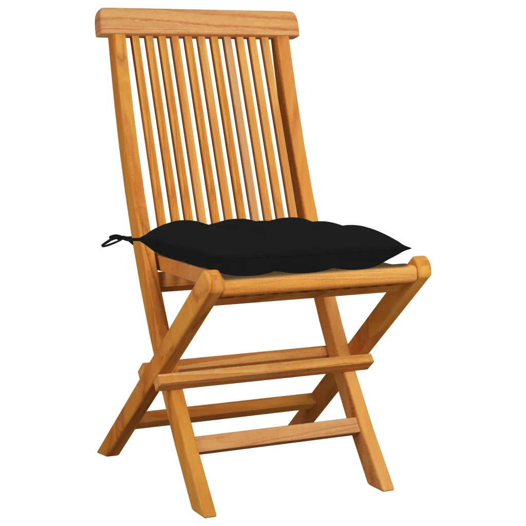 Sedie da Giardino con Cuscini Neri 4 pz | Sedie da Esterno Massello di Teak