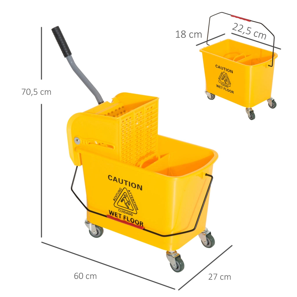 Secchio per Lavare Pavimenti 20L con Ruote e Scolapiatti ¨C zephmum ¨C 60x27x70,5 cm Giallo