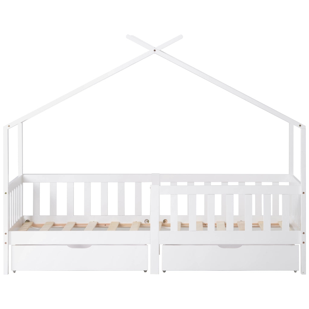 Letto a casa bianco con recinzione funzione di stoccaggio in legno massello 200x90 cm
