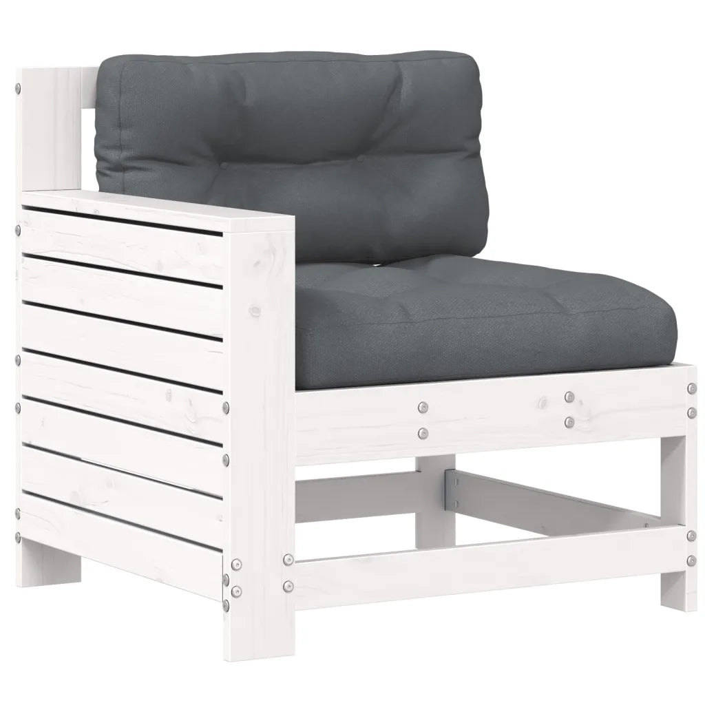 Divano Giardino Senza Braccioli con Cuscino-Sofa da Giardino-Divanetto da esterno Bianco Legno Pino 320492