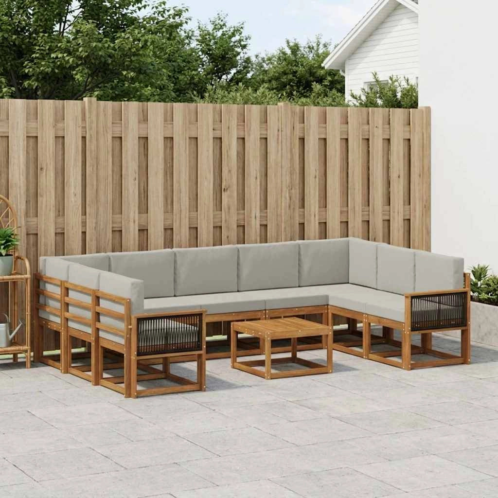 Set di divani da esterno 10 pz Naturale e Grigio Chiaro 3385552