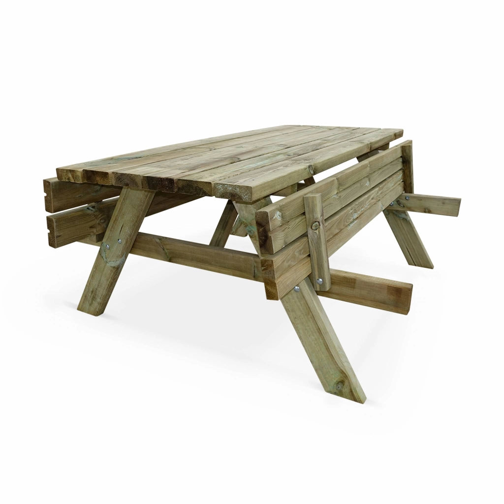 Set 4 tavoli da picnic in legno con 6 posti, marrone naturale