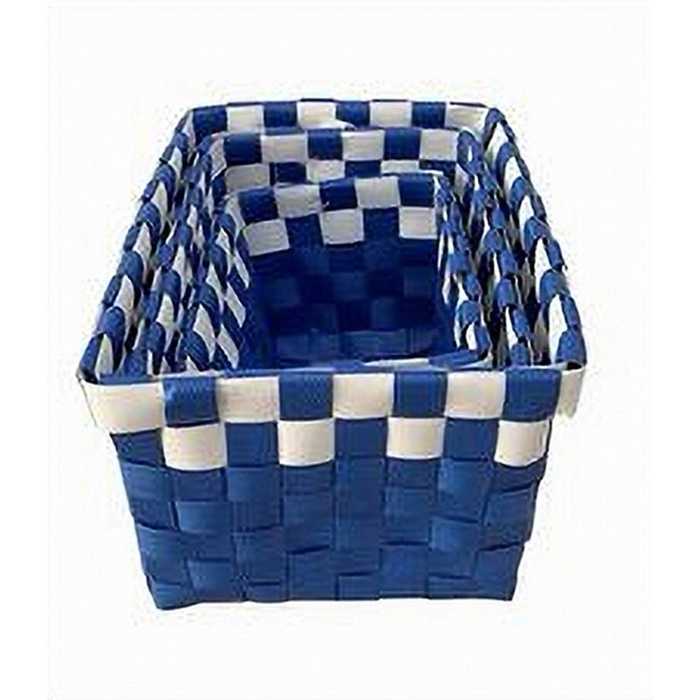 Trade Shop - Set 3 Cestini Portaoggetti Organizer Tessuto Bagno Rettangolari Blu Bianco 59082 -