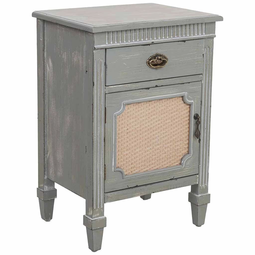 Tavolino in legno laccato blu con griglia  46x36x68h cm