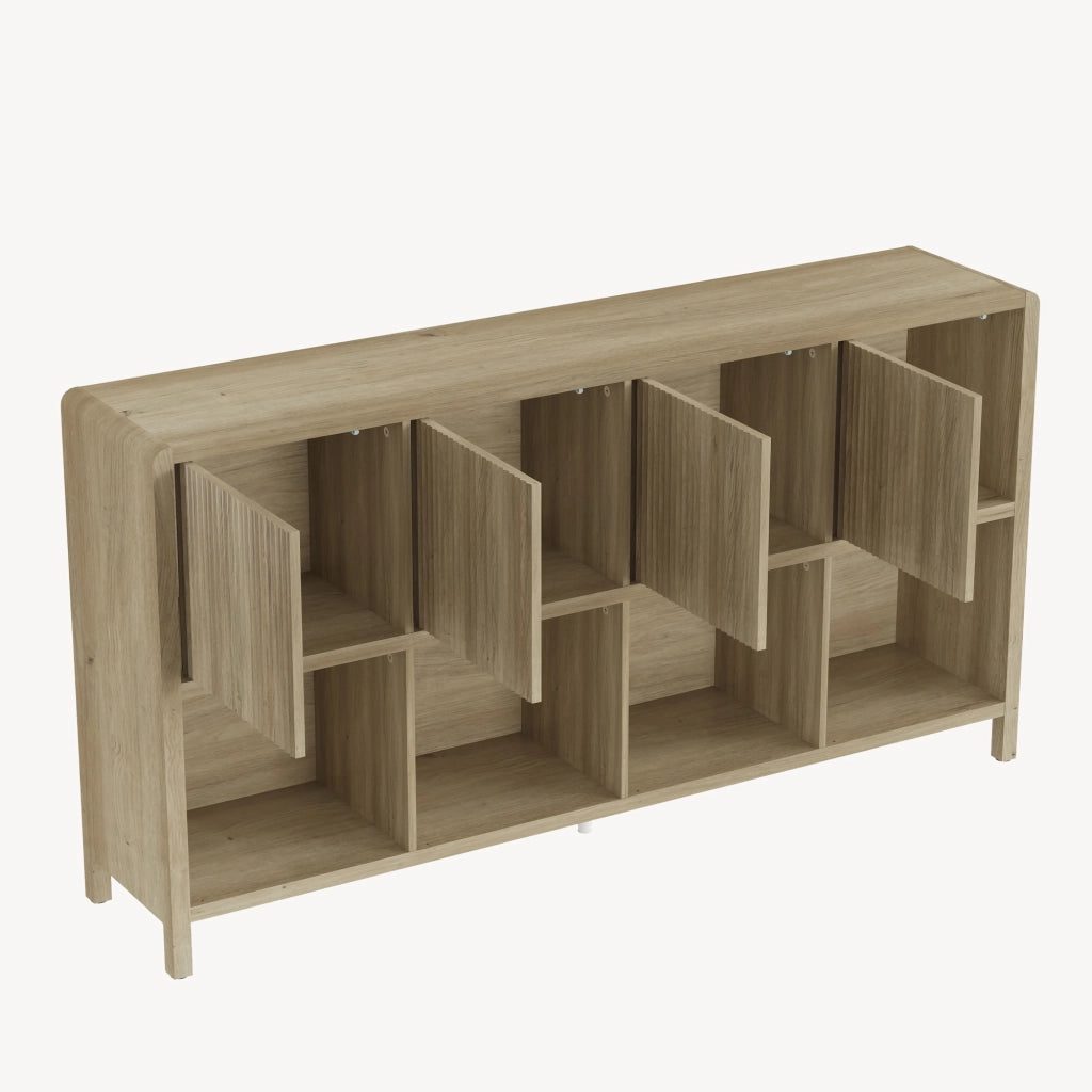 Credenza Bassa Lukkodso con 4 Ante e Scomparti Aperti 77x145x30 cm Effetto Rovere medio-chiaro [en.casa]
