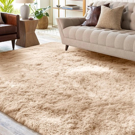 Tappeto soffice extra grande a alta densità in beige, 160x230 cm, per soggiorno, con superficie antiscivolo, lavabile, moderno e morbido, adatto anche per bambini.