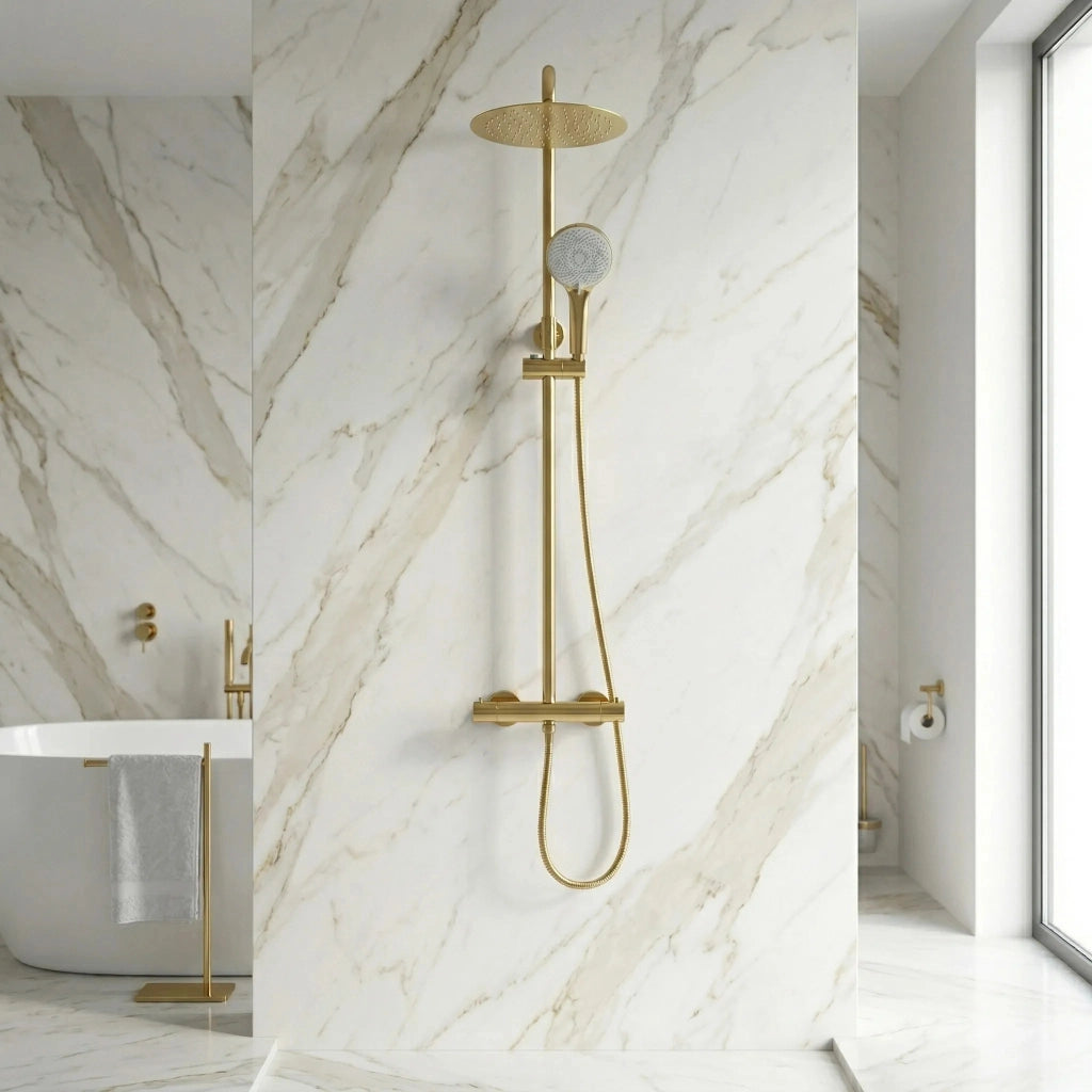 Set Doccia Senza Bocca Di Erogazione Con Termostato Rea Lungo Gold
