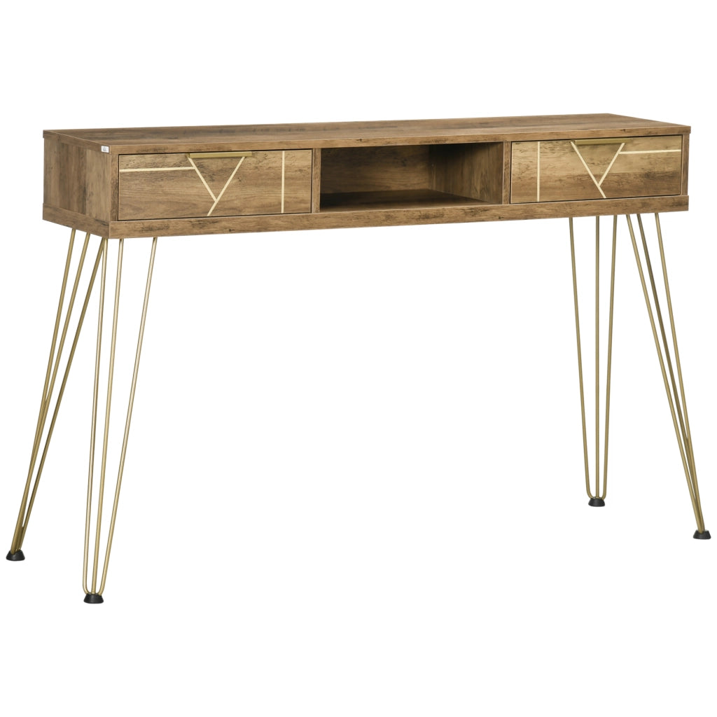 Consola Ingresso con 2 Cassetti e Ripiano Aperto ¨C zephmum ¨C Legno Bronzo 120x29x79 cm