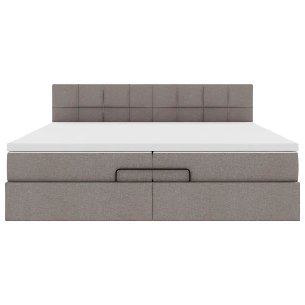 Struttura Letto Pouf con Materasso Tortora 200x200 cm Tessuto