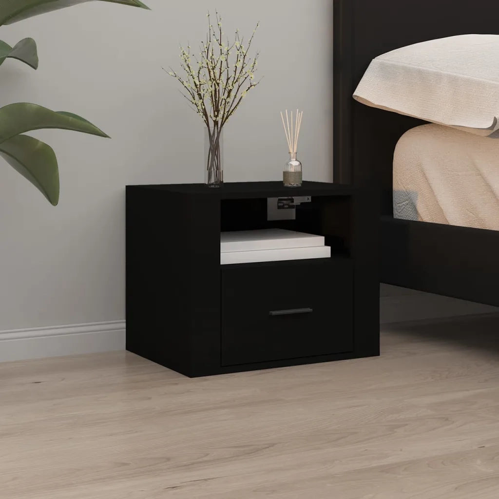 Set di 2 Comodini | Armadio da Notte | Mobiletto da notte a Muro Nero 50x36x40 cm