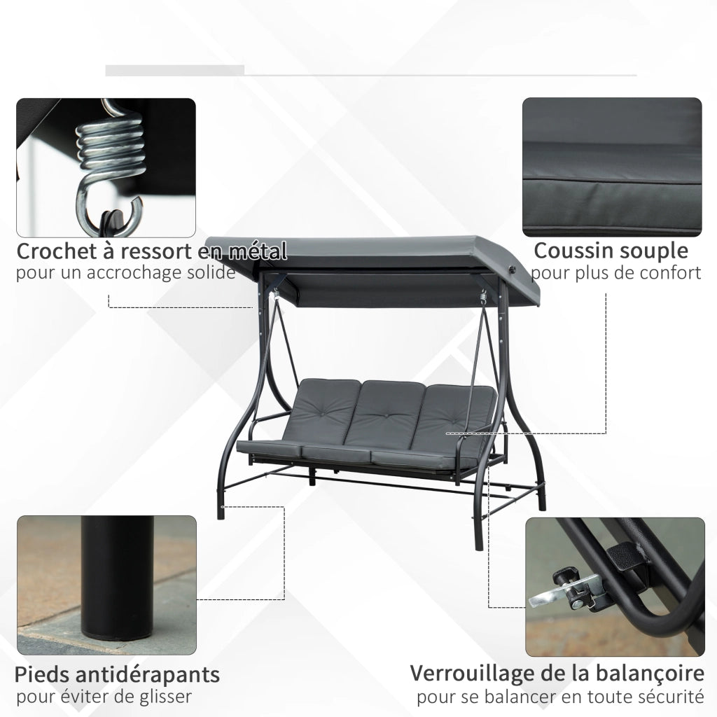 Amaca da Giardino 3 Posti Convertibile Letto ¨C zephmum ¨C Grigio Tessuto 200x140 cm