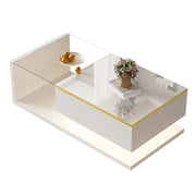 Tavolino da salotto con 1 vano contenitore e 2 ripiani aperti; LED dimmerabile 16 colori; 100 × 50 × 32.5 cm