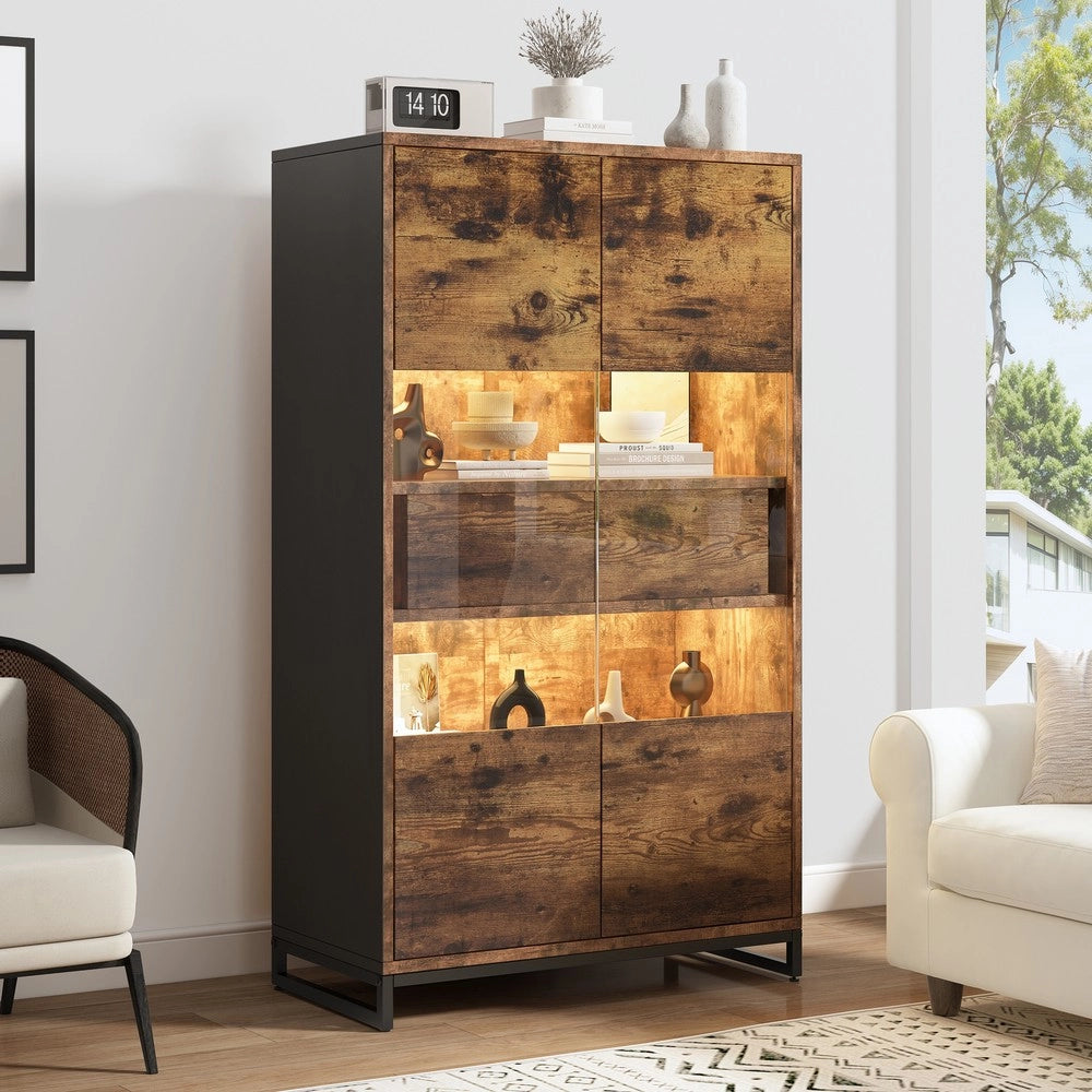 Vetrina con LED e Cassetti ¨C MINIMAL ¨C Nero/Legno, 80x40x138