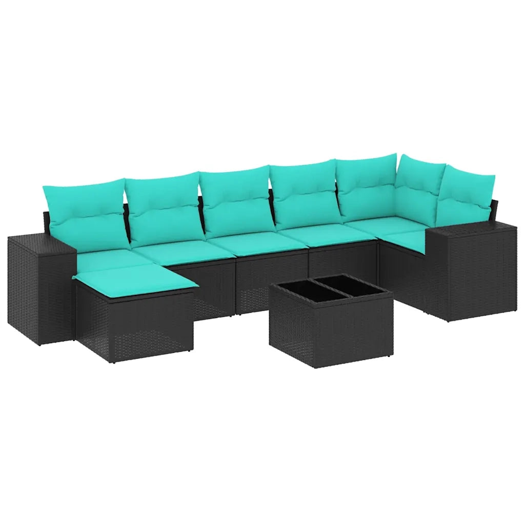 Set Divani da Giardino 8 pz con Cuscini Nero in Polyrattan 3222886