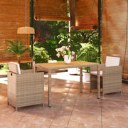 Set da Pranzo per Giardino 3 pz con Cuscini in Polyrattan Beige cod mxl 57187