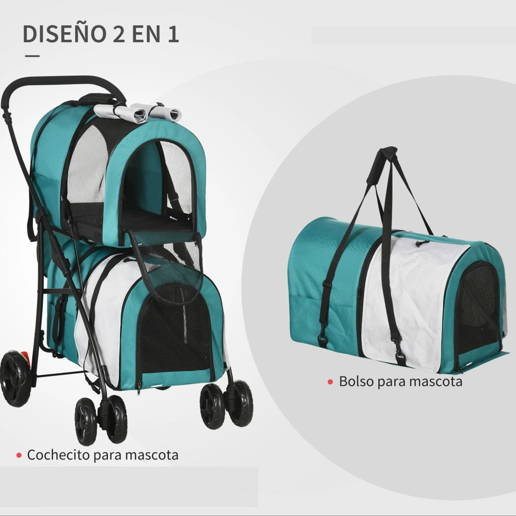 Trasportino per Animali Domestici Pieghevole con 2 Cuscini ¨C Minimal ¨C Verde Grigio 66x50x98