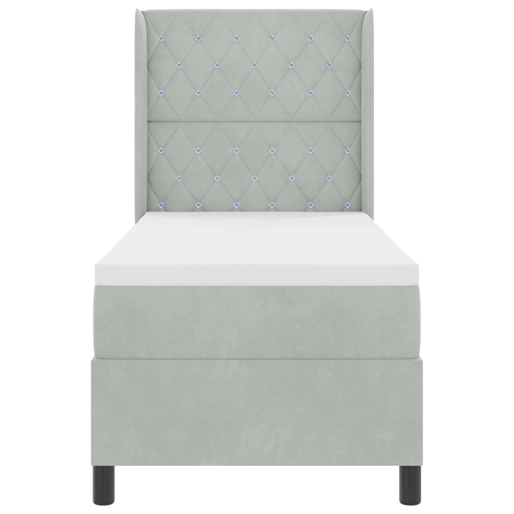 Letto Box Spring con Materasso Grigio Chiaro 80x200 cm in Velluto